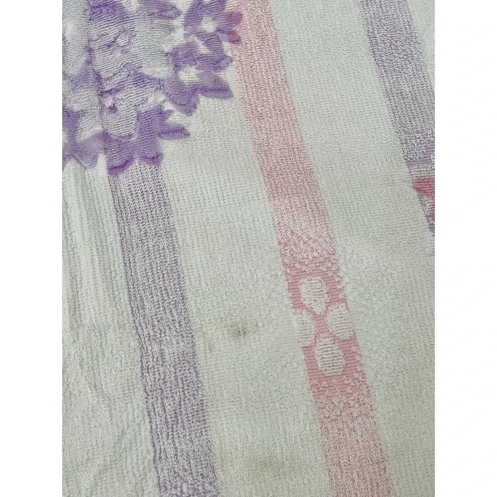 Vtg 1980s BATH SHEET Floral Purple Made in Shanghai Swan Brand *READ DESC*